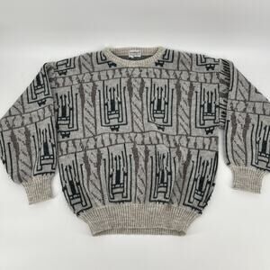 Vintage Giorgio Danieli Wool Sweater Men S Knit Gray Geometric Made In Italy 90s